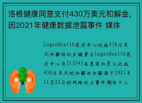 洛根健康同意支付430万美元和解金，因2021年健康数据泄露事件 媒体
