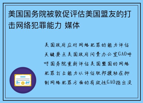 美国国务院被敦促评估美国盟友的打击网络犯罪能力 媒体